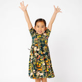 The Short Sleeve Ballet Dress in Midnight Botany