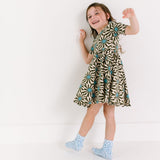 The Short Sleeve Ballet Dress in Midnight Bloom