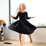 The Long Sleeve Peter Pan Dress in Ebony