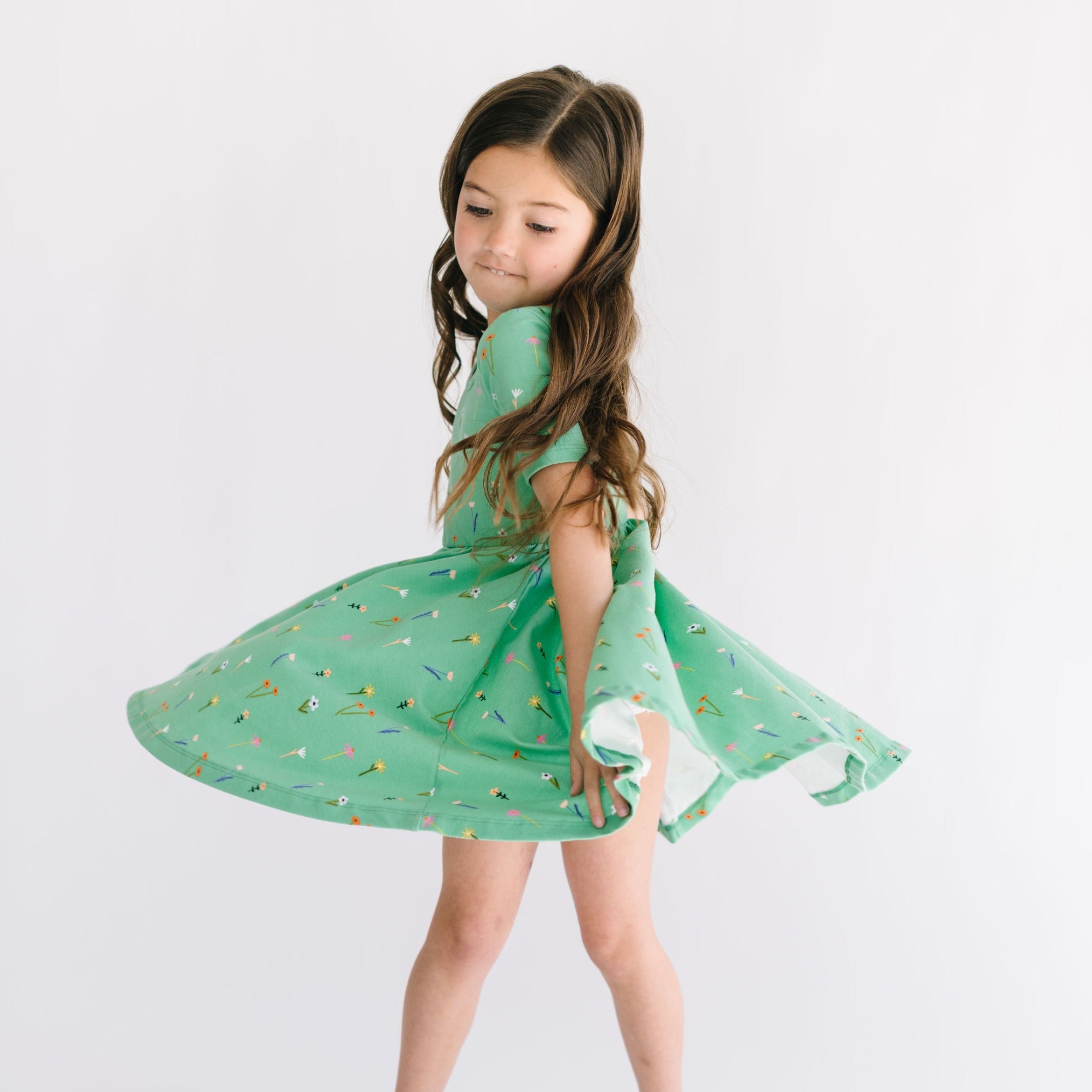 The Short Sleeve Ballet Dress in Green Wildflower The Short Sleeve Ballet Dress in Green Wildflower
