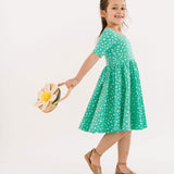 The Short Sleeve Ballet Dress in Ditsy Green