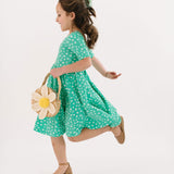 The Short Sleeve Ballet Dress in Ditsy Green
