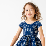 The Summer Sleeve Ballet Dress in Navy Dot