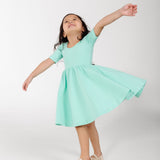 The Short Sleeve Ballet Dress in Aquamarine