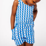 The Tank Shortie Jumpsuit in Blue Lattice