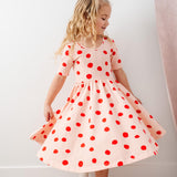 The Short Sleeve Ballet Dress in Blush Dot