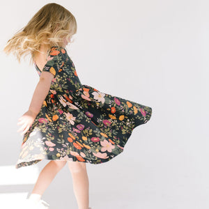 THE SHORT SLEEVE BALLET DRESS IN DARK BOTANICAL