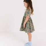 The Short Sleeve Ballet Dress in Midnight Bloom