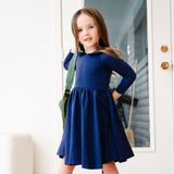 The Long Sleeve Peter Pan Dress in Blueberry