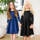 The Long Sleeve Peter Pan Dress in Blueberry