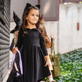 The Long Sleeve Peter Pan Dress in Ebony