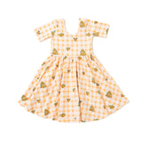 The Short Sleeve Ballet Dress in Apricot Check
