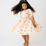 The Short Sleeve Ballet Dress in Apricot Check