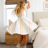 The Short Sleeve Ballet Dress in Rainbow Ruffle