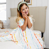 The Short Sleeve Ballet Dress in Rainbow Ruffle