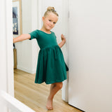 The Short Sleeve Ballet Dress in Emerald