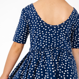 The Short Sleeve Ballet Dress in Navy Dot