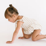 THE SMOCKED ONESIE IN KHAKI GINGHAM