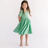 The Short Sleeve Ballet Dress in Green Wildflower