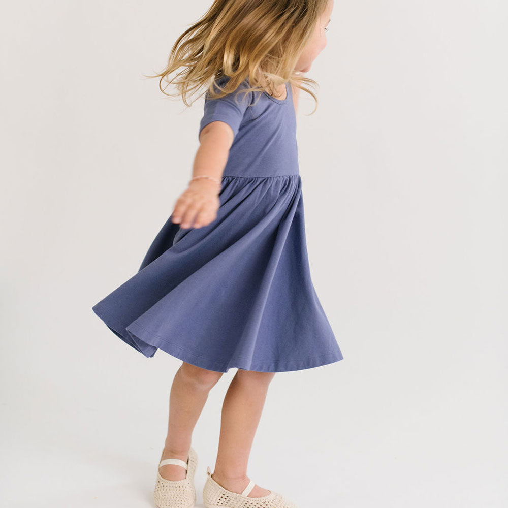 THE SHORT SLEEVE BALLET DRESS IN BLUE SEA